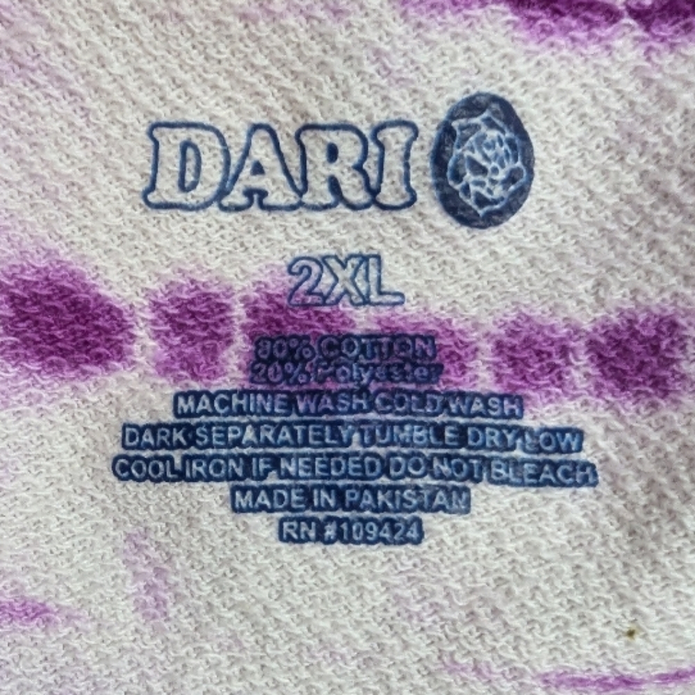 Dari women's purple white Tie-Dye Top terry cloth Long sleeve W-251 - Picture 4 of 5